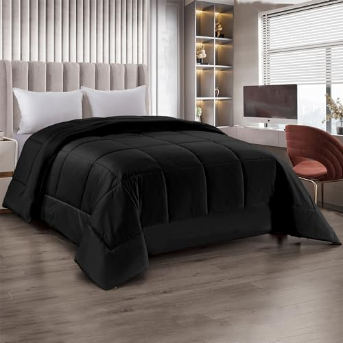 IlGruppone Trapunta Matrimoniale Velluto Piumone Invernale 625 Gr/Mq Piumino Caldo Due Piazze Inverno Coperta Duck Friendly (Nero)