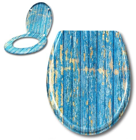 XINZI Toilettendeckel mit Absenkautomatik Antibakteriell WC Sitz Klodeckel mit Quick Release Funktion Abnehmbar Oval Klobrille Toilettensitz mit Softclose WC Deckel aus Duroplast (Blaue Bretter)