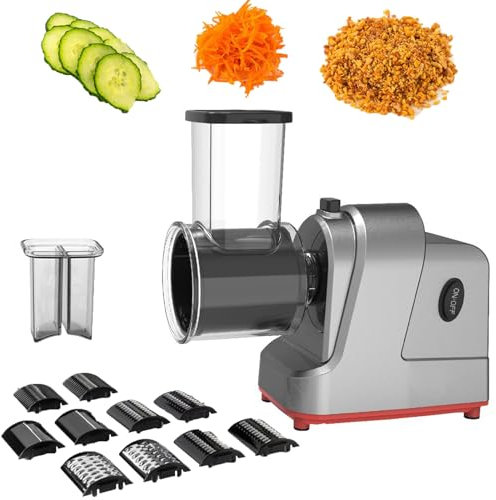 WuDLi Electric Cheese Grater,250w Electric Slicer Grater Salad Maker With 5 Free Attachments Electric Salad Machine For Fruits, Cheeses, Extra Large Feed Port Upgraded