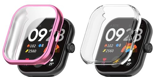 Kobmand 2pcs Funda Compatible con Xiaomi Redmi Watch 4 Funda Protectora, TPU Full Cover Película Protectora Funda Protectora para Xiaomi Redmi Watch 4 (Clear+pink)