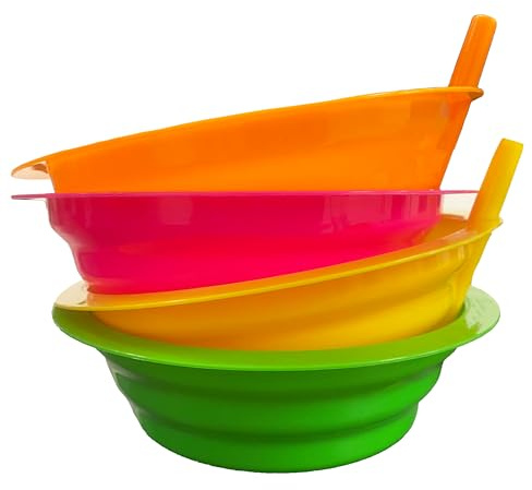Cibi Cereal Bowls with Straws for Kids BPA-Free Plastic | Toddler Sip-A-Bowls with Built-In Straw for Cereal and Soup | Set of 4 Colorful Breakfast Bowls