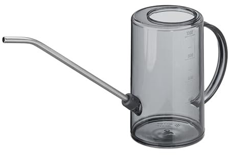 Relaxdays Gießkanne Zimmerpflanzen, 1 l, Kunststoff, Edelstahl, Blumengießkanne für Zimmerpflanzen, Langer Hals, grau