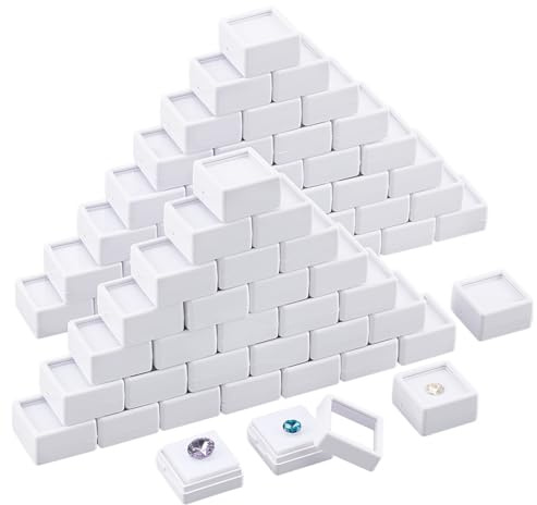 BENECREAT 70 Stück Weiße Edelstein-Displaybox, 29.5mm Kunststoff Transparente Bare Stone Box Quadratische Edelsteinbox Für Edelstein, Schmuck, Diamond Accessoires Display, Dicke: 16mm