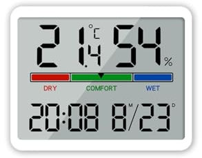 JZK Petit thermomètre-hygromètre numérique avec horloge et grand écran, capteur de température intérieure simple, capteur d'humidité, moniteur d'air