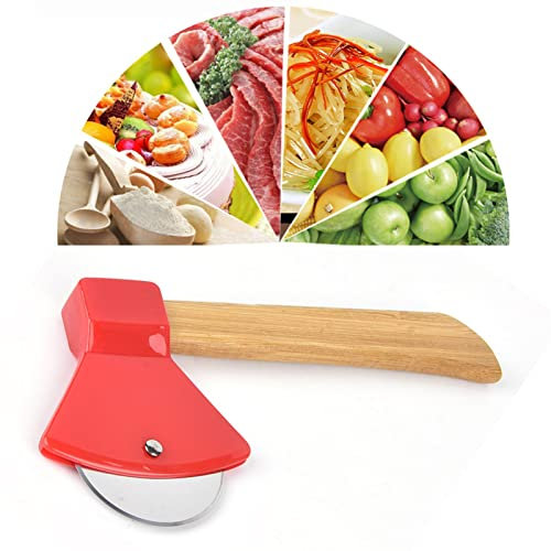 Coltello per Pizza Acciaio 430 PP Manico in bambù Tagliapizza Ergonomico con Ascia Tonda per Ristoranti Domestici Utensile da Taglio per Pizza Ecologico (rosso)