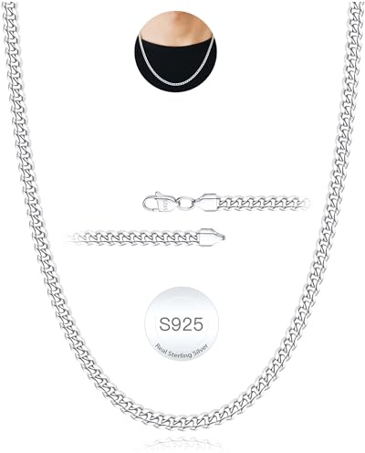 Rajputana 925 Silver Chain Necklace for Men 3mm Cuban Link Chain for Boy Sterling Silver Men's Chain Necklaces Sturdy Curb Jewelry Gifts 18 Inch