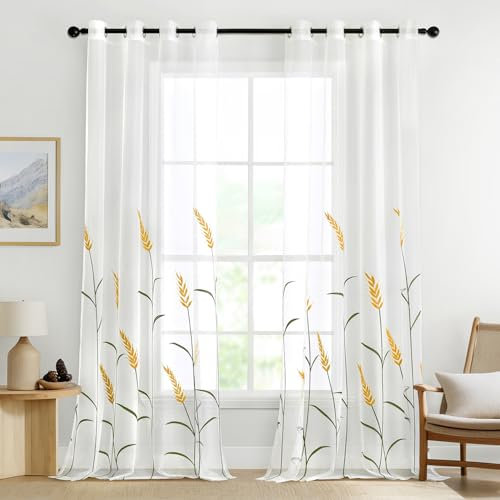 MIULEE Gardinen Bestickte Transparent Vorhänge Farbverlauf Voile Sheer 2er Set Motive Vorhang mit Ösen Dekoschal Fensterschal für Schlafzimmer und Wohnzimmer 245 cm x 140 cm(H x B) Weiß