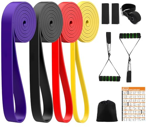 Resistance Bands Set mit 4 STK Widerstandsstufen, Fitnessbänder mit Griffen Türanker Schutzhülle Tragetasche und Trainingsanleitung Widerstandsbänder Krafttraining Set für Yoga Fitness