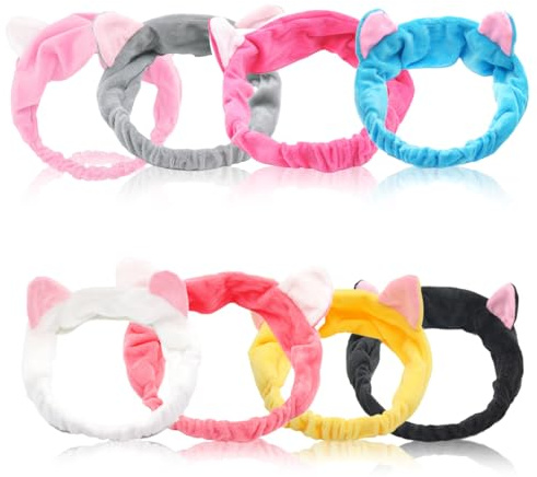 EIHI 8 Stück Katzenohren-Haarband für Damen, Pink, Hochelastischer Komfort, Kosmetik, Waschbar