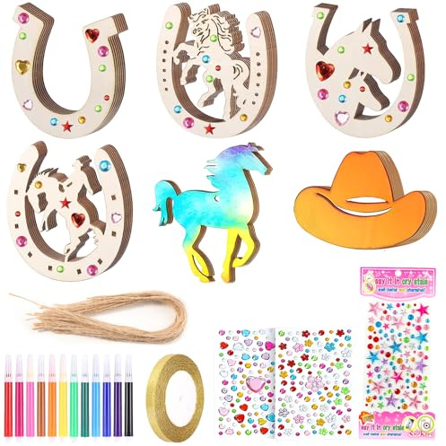 36 Stück Hufeisen Holz Zum Bemalen Set Kindergeburtstag Mitgebsel Geschenke für Mädchen ab 5 6 7 8 9 10 11 12 Jahre Gastgeschenke Pferde Holz Basteln Kinder Geburtstagsdeko DIY Holzpferde Bastelset