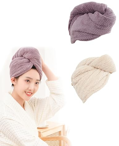 KGDUYC 2pcs Haarturban - Turban Handtuch mit Knopf,Schnell Trocken Handtuch Haare,Haar Handtuch,Schnelltrocknendes Handtuch Haare,Mikrofaser Handtuch Haare,Haarhandtuch mit Knopf für Alle Haartypen