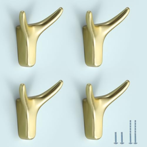 Evionlin Kleiderhaken aus gebürstetem Messing, stilvolle Zinklegierung, Horn, robuste Wandhaken für Mäntel, Hüte und Taschen, perfekt für Eingangsbereich, Badezimmer und Schrank, 8 Stück