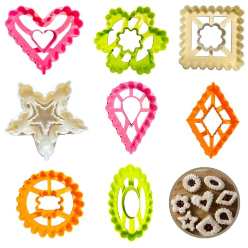 FUNCLIC Lot de 8 Emporte-Pièces double face Linzer Noël Moule à Biscuits Tartelette Patisserie Decoupoir sablés Cookie Décoration de Gâteau