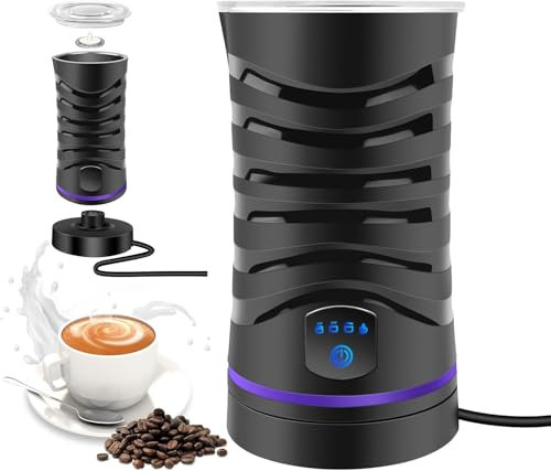 4-in-1 Elektrischer Milchaufschäumer, 600ml Fassungsvermögen, aus rostfreiem Edelstahl, Antihaftbeschichtung, warmer und kalter Milchschaum, für Latte Macchiato, Cappucino und Kakao (Schwarz)