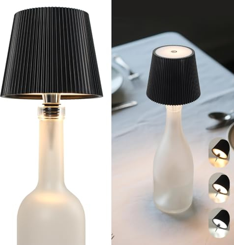 Beaeet Lampada da bottiglia LED da tavolo senza fili, con touch dimmerabile a 3 colori, ricaricabile USB-C, per camera da letto, terrazza, feste o campeggio – Nero