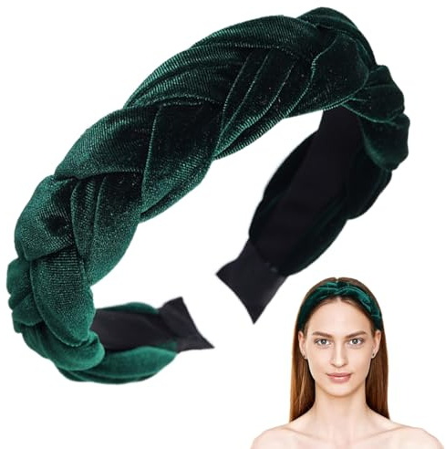 ZEPIQOR Haarband Geflochtenes Stirnband, Haarreif Samt Geflochtener Damen Trachten Haarreif breit Vintage Harrband Mode Stirnbänder für Frauen Dunkelgrün