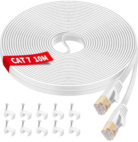 YIIFELL LAN Kabel 10Meter, 10Gbps Netzwerkkabel Cat 7 Ethernet Kabel Flach Internetkabel Lankabel mit Vergoldetem RJ45 Stecker für Router, Switch, Modem, Laptop, PS5/PS4, Smart TV, Xbox