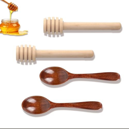 4 Pcs Honey Spoon Honey Stick Wooden Honey Spoon Honey Spoon Dipper is Easy to Clean and Reuse,for Stirring Honey Tea Coffee Jam and Wedding Party Favors Gift
