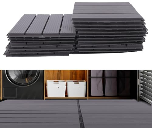 SABUIDDS Terrassenfliesen 36er Set Terrassendielen Wasserfest 30x30x1,6cm Balkonfliesen Klickfliesen in Holzoptik für Garten, Beetbregenzung schützt Rasen, Balkonboden und Terrassenplatten, Graybraun