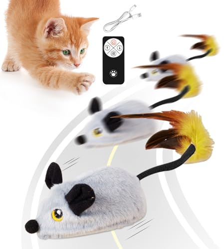 Katzenspielzeug Maus, Katzenspielzeug Mäuse Plüsch Maus mit Fernbedienung, Interaktives Katzenspielzeug Selbstbeschäftigung, Wiederaufladbare Spielzeug für Katzen und Kätzchen Spielzeug Mäuse (B)