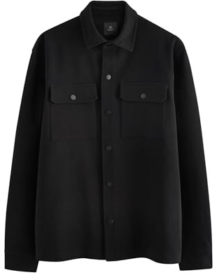 NEXT Uomini Giacca Stile Camicia con Bottoni a Pressione Nero XL