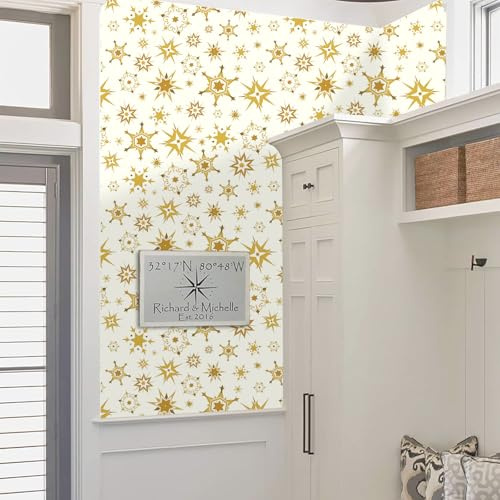 Gold and White Peel and Stick Wallpaper Retro Atomic Star Wallpapers Modern Self Adhesive Contact Paper Removable Mid Century Starburst Wall Art Mural Vinyl Film for Cabinet Drawer Bedroom Living Room