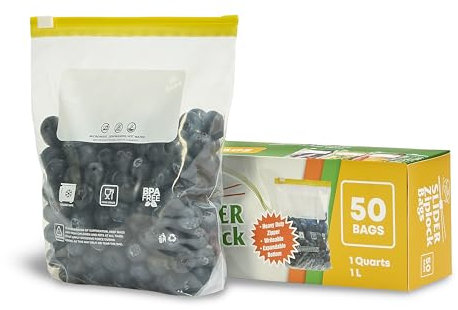 2Cee Essentials Small Slider Ziplock Bags (50pcs, 1 Quart / 1L) – Reusable Freezer Bags for Food Storage, Sandwich, Meal Prep – Leakproof, BPA-Free, Resealable & Heavy Duty Plastic Bags