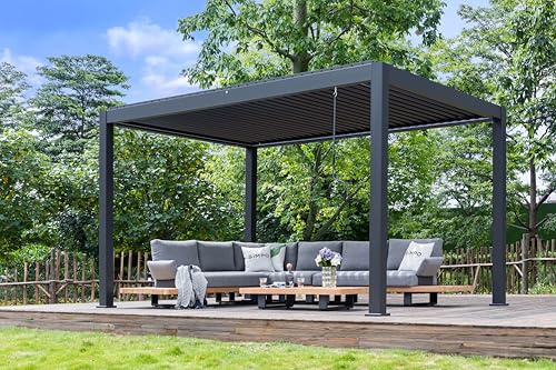 SiMPO LIFESTYLE Garten Pavillon Gartenlauben 3.6X4M mit LED-Leuchten Doppelten Aluminium Pergola Wasserdicht Stabil Winterfest Sonnenschutz