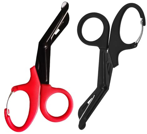 2 Pezzi 19cm Forbici Infermiere Forbici Per Garza Con Fibbia Per Fasciatura Garza Bende,Campeggio,Riparazione,Emergenza (Nero e rosso)