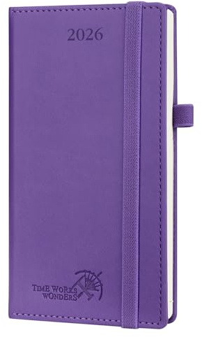 POPRUN Taschenkalender 2026 Klein 16,5 x 9 cm (Jan.2026-Dez.2026) - Kalender 2026 Klein mit PU-Leder - Terminplaner, Planer 1 Woche 2 Seite mit Stiftschlaufe - Lila