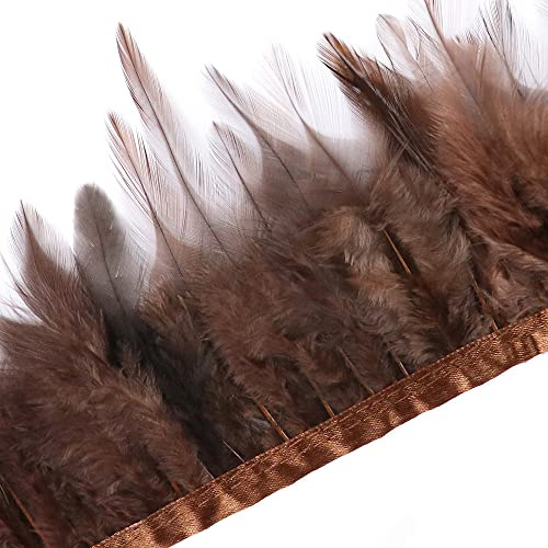 Anevous 3 Meter Rooster Hackle Feder Fransen Trim 10-15cm Breite Ribbon für Kostüm DIY Cape Schal Rock Halloween Dekorative Federrock Karneval Kleidung Handwerk Kleid Dekoration,Braun