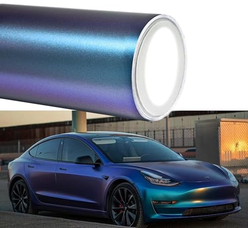 Foneso - Envoltura de vinilo de color azul a morado, película adhesiva mate para automóvil, liberación de aire, elástica, cambio de color, calcomanías de bricolaje para interior exterior de automóvil