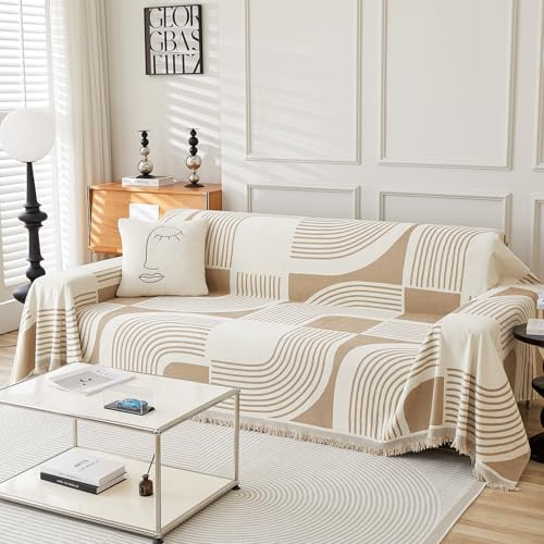 WEYOND Boho Sofa Überzug, Sofabezug, Couch Überwurf, 230 x 300 cm, Khaki | Chenille Sofa Cover, Waschbar Sofa Überwurfdecke, Sofaschoner Hund & Sofaschutz Katze, Sofahusse für 2/3/4 Sitzer