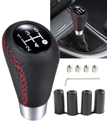 Xibao Pomello Del Cambio per Auto, Manopola del Cambio Universale a 5 velocità per Auto,Pomello Cambiamento Con 4 Adattatori,Adatto alla Maggior Parte dei Cambi Manuali non Filettati (Nero&Rosso)