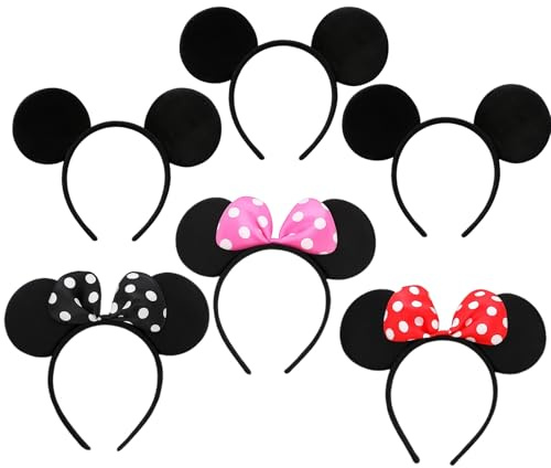WPNCYK 6 Pack Mickey and Minnie Ears for Kids and Adults, Perfect for Theme Parties, Halloween Costumes, Comfortable and Lightweight Headbands for Dress-Up and Celebrations