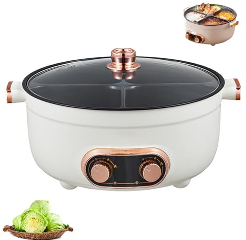Olla De Cuatro Compartimentos, Multifunctional Four-Grid Electric Cooker, 6L Large Capacity, Independent Temperature Control On Both Sides, for Home Party (7L)