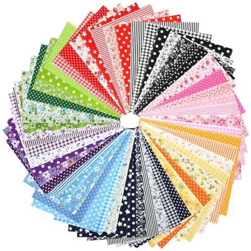 AOOSA 56 Stück Baumwollstoff 25 x 25 cm, 100% Baumwolle Quadrate Patchwork, Vorgeschnittene Stoffpakete Patchwork mit Blumenmuster zum Quilten, Nähen, DIY Basteln, Puppenkleidung