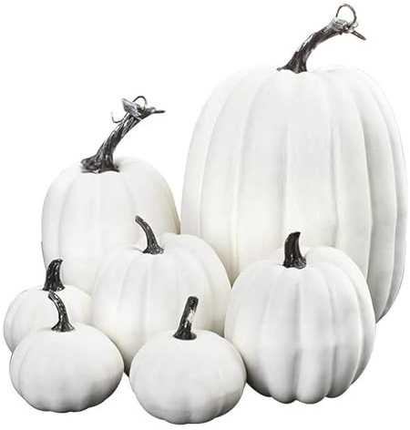 Generisch Künstlicher Kürbis, 7 Stück Halloween Gefälschte Kürbisse Dekoration, Herbst Deko Aesthetic, Herbstdeko Outdoor, Autumn Pumpkin Decor, Tischdeko für Party Verzieren ThanksgivingInnen (Weiß)