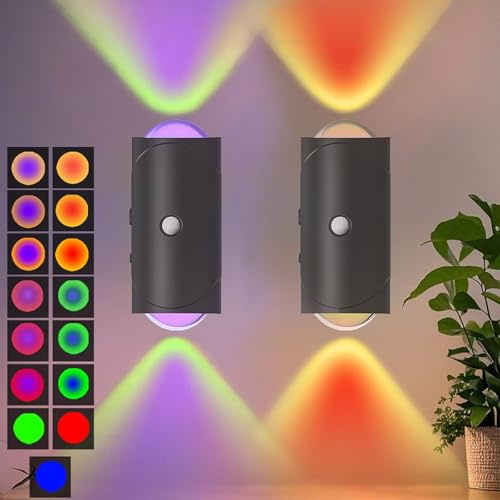 Smart Night Light,Led Nachtlicht Mit Bewegungsmelder,Led Wandleuchte Kabellos,Magnetische Wandleuchte,Rgb-Farbverlauf Dimmbar,Wiederaufladbare Kabellose Wandlampe,Automatisch On/Off (Schwarz 2 Stück)