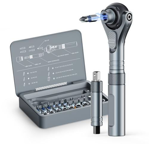 ATuMan RS2 40 en 1 Set de Tournevis, Boite À Cliquet Tournevis Multifonction Aimanté Magnétique avec Multi S2 Embout 1/4 45 Dents Mini Cliquet À Manche Rotatif pour Meubles/Réparation/Électronique