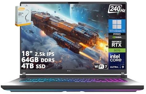 ASUS ROG Strix G18 G815 Gaming AI Laptop | 18 2.5k IPS 240Hz (100% DCI-P3, 500nits) | Intel Core Ultra 9 275HX | 64GB DDR5 4TB SSD | GeForce RTX 5070 | RGB Backlit Wi-Fi 7 Win11 Pro w/DLCA Accessory