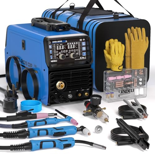 ANDELI Multiprocess Welder,8 in 1 Plasma Cutter/Pulsed MIG/HF TIG/Flux Core/Cold/Clean/Stick Aluminum Welding Machine 110/220V Dual Voltage 2026 Newest MIG-205DP