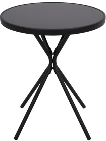 DEGAMO Bistrotisch Balkontisch Milano 60cm rund, Metall anthrazit + Glas schwarz, Outdoor