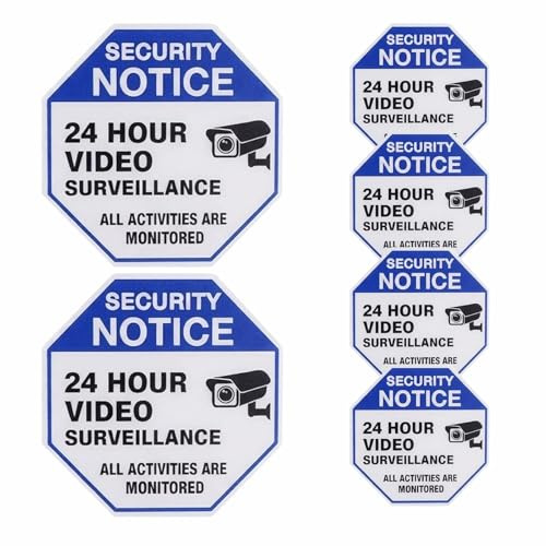 6 Pack CCTV 24 Hour Surveillance Stickers – 2 Sizes (3.5 & 2.65), Waterproof Self-Adhesive PVC Security Warning Signs, Visible from Outside, for Home, Business, Office, Indoor & Outdoor Use