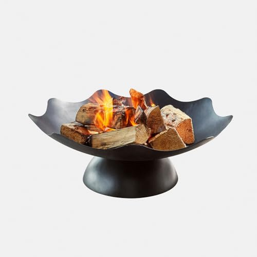 Loberon Feuerschale Ironwell - Skulpturaler Blütenrand - Sicherer Stand - Gartenzubehör - Feuerstelle - Outdoor - Eisen, schwarz