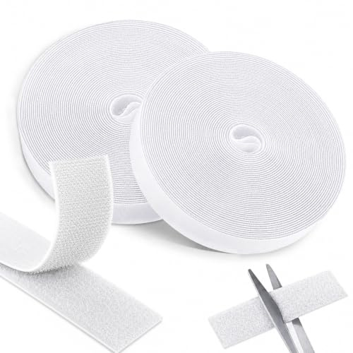 Redamancy Cinta de Gancho y Bucle 10 m × 20 mm, Blanco Belcro Adhesivo Doble Cara Fuerte para Mosquitera, Cortinas, Ropa, Manualidades, Fijación en Casa y DIY