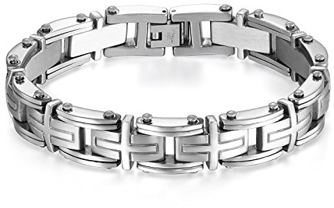 JewelryWe Schmuck Herren Armband, Edelstahl Zirkonia Link Armkette Panzerkette Gliederarmband Armreif für Männer Frauen