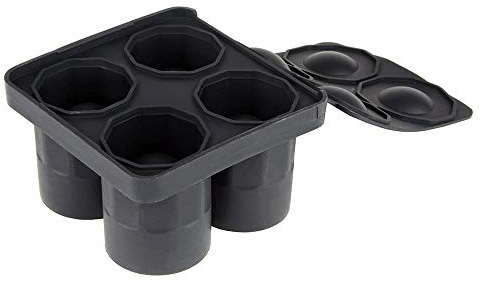 Tablecraft Silicone Shot Glass Tray, (4) 1 oz. Shot Glasses, Black Silicone, 5¼ x 5⅛ x 3⅛