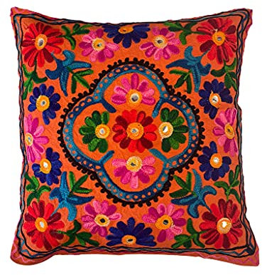 Original Kikan Suzani Multi Colour Floral Embroidery 16x16 40 x 40 cm Indian Ethnic Cushion Cover Takiya Sofa pillow Zipper Back