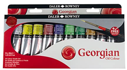 Daler-Rowney Georgian 10-Tube Studio Artist Oil Paint Set - Painting Set for Canvas Paper and More - Oil Painting Supplies for Artists and Students - Oil Paints for All Skill Sets